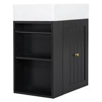 VanityFus 20-in Black Bathroom Vanity Single Sink Combo Ceramic Top 1 drawer Wall-mounted Adjustable Shelves