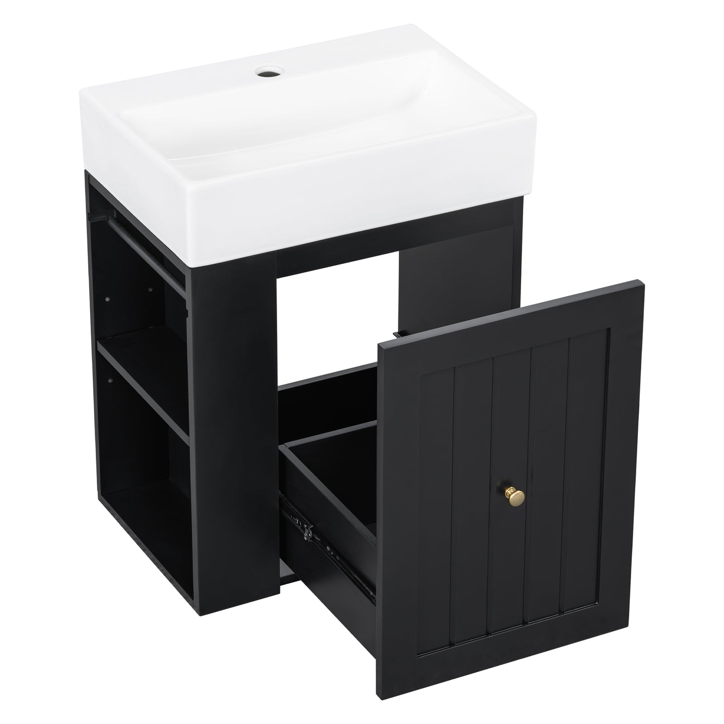 VanityFus 20-in Black Bathroom Vanity Single Sink Combo Ceramic Top 1 drawer Wall-mounted Adjustable Shelves