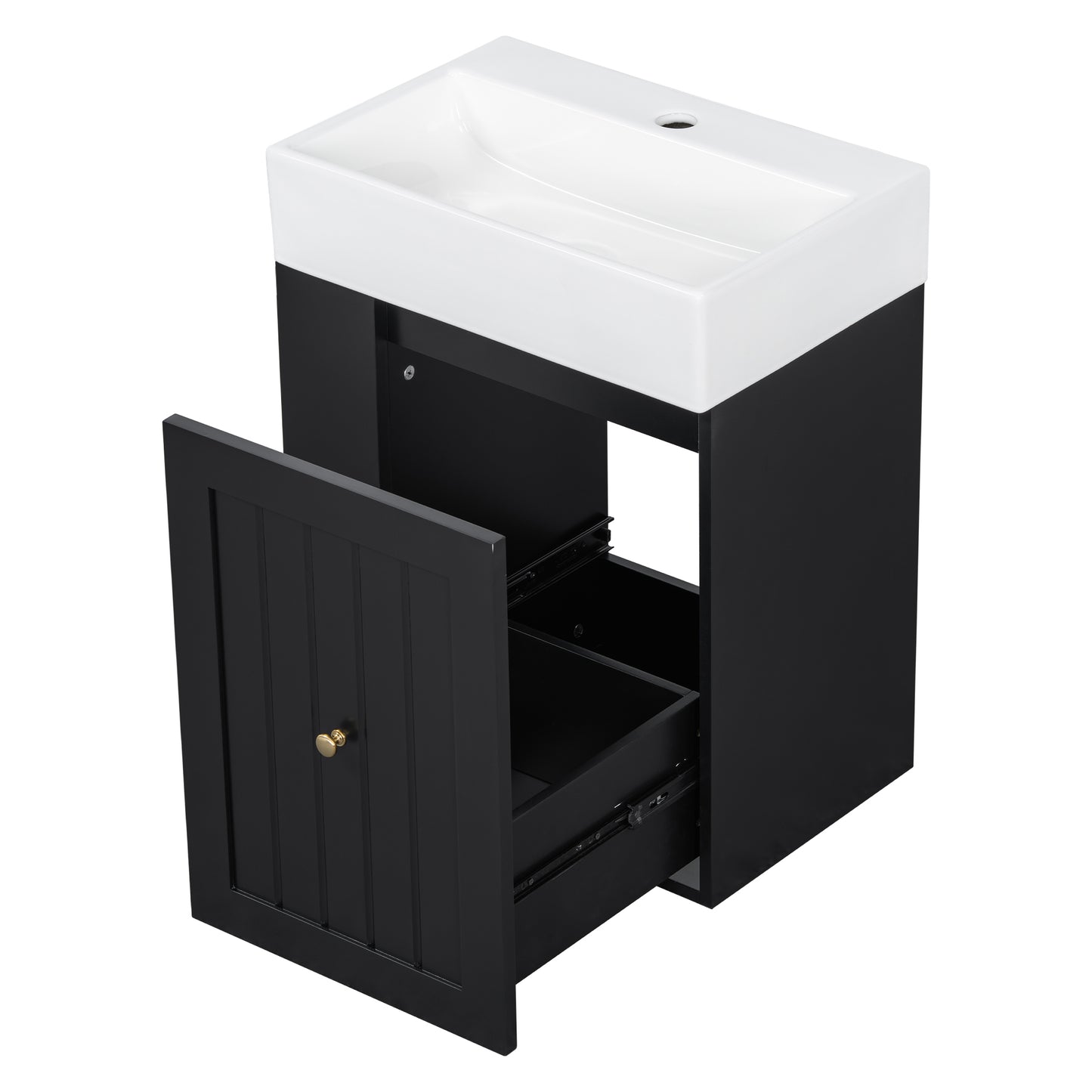 VanityFus 20-in Black Bathroom Vanity Single Sink Combo Ceramic Top 1 drawer Wall-mounted Adjustable Shelves