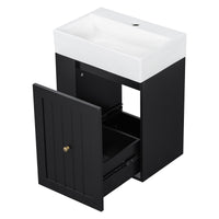 VanityFus 20-in Black Bathroom Vanity Single Sink Combo Ceramic Top 1 drawer Wall-mounted Adjustable Shelves