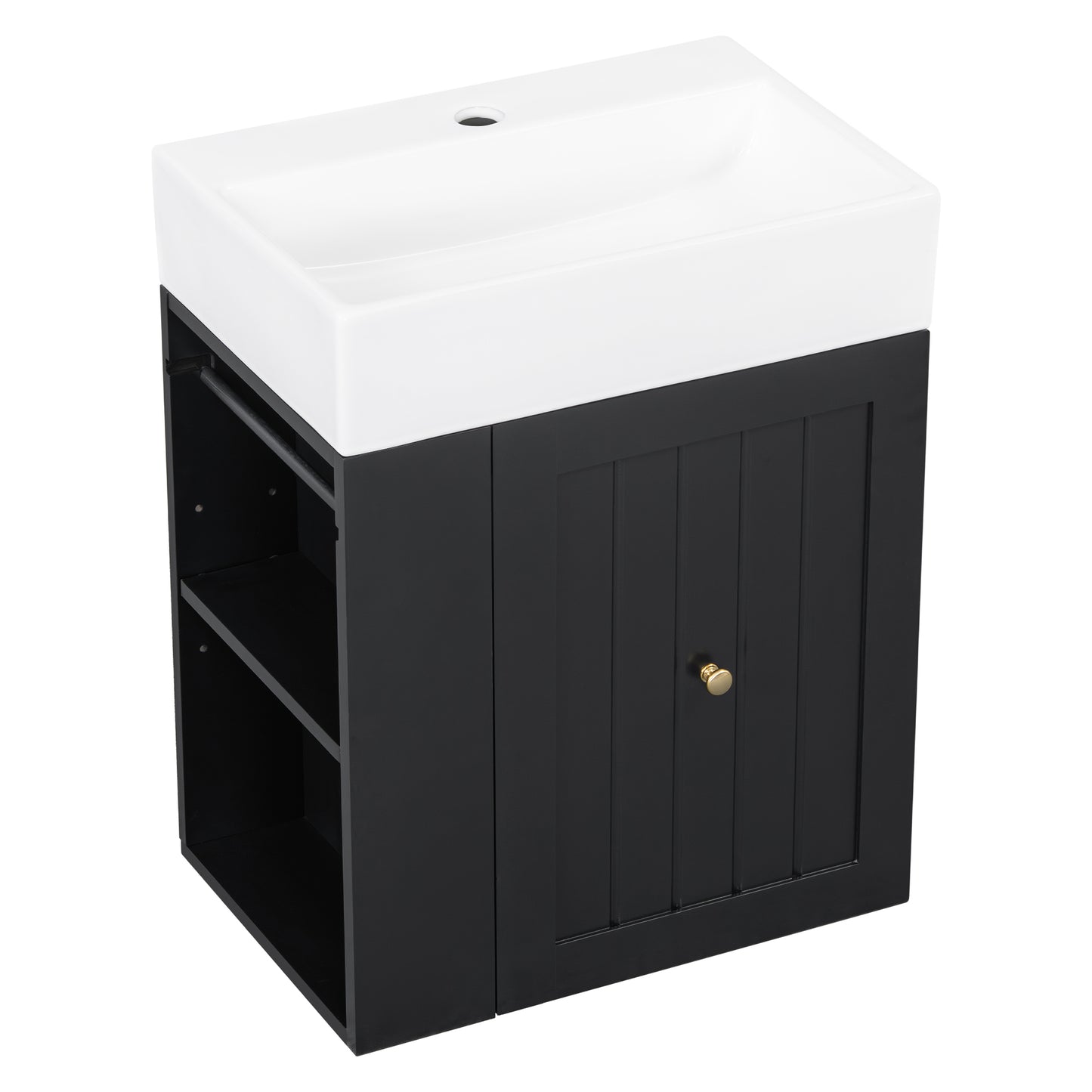 VanityFus 20-in Black Bathroom Vanity Single Sink Combo Ceramic Top 1 drawer Wall-mounted Adjustable Shelves