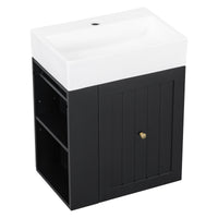 VanityFus 20-in Black Bathroom Vanity Single Sink Combo Ceramic Top 1 drawer Wall-mounted Adjustable Shelves