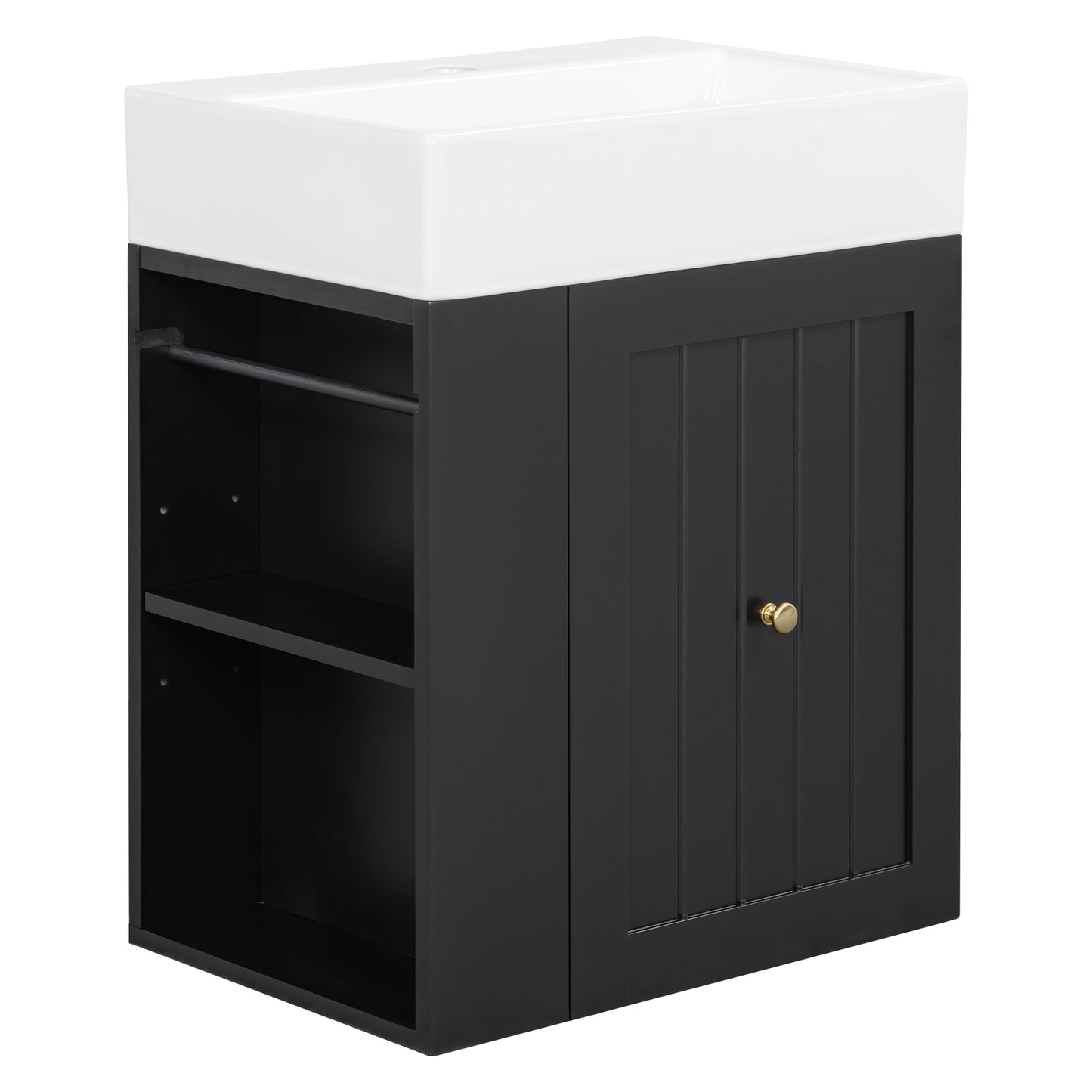 VanityFus 20-in Black Bathroom Vanity Single Sink Combo Ceramic Top 1 drawer Wall-mounted Adjustable Shelves