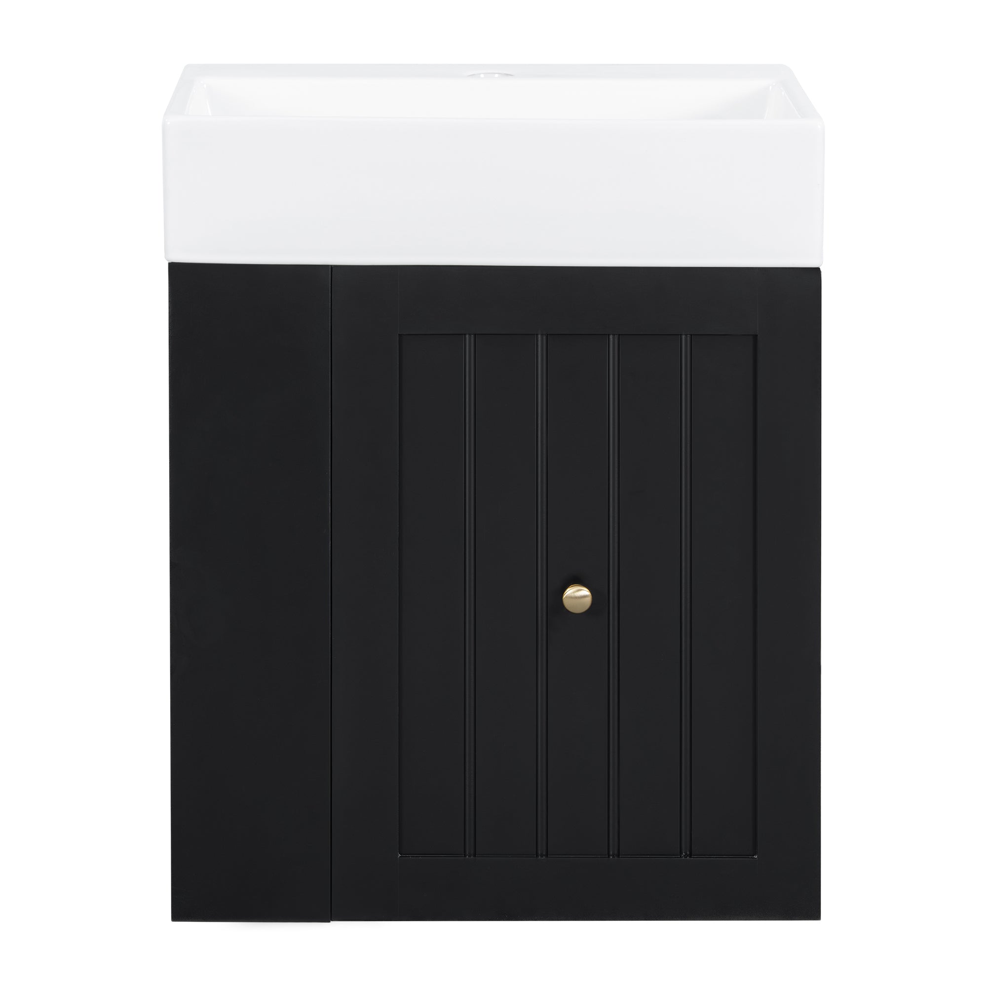 VanityFus 20-in Black Bathroom Vanity Single Sink Combo Ceramic Top 1 drawer Wall-mounted Adjustable Shelves
