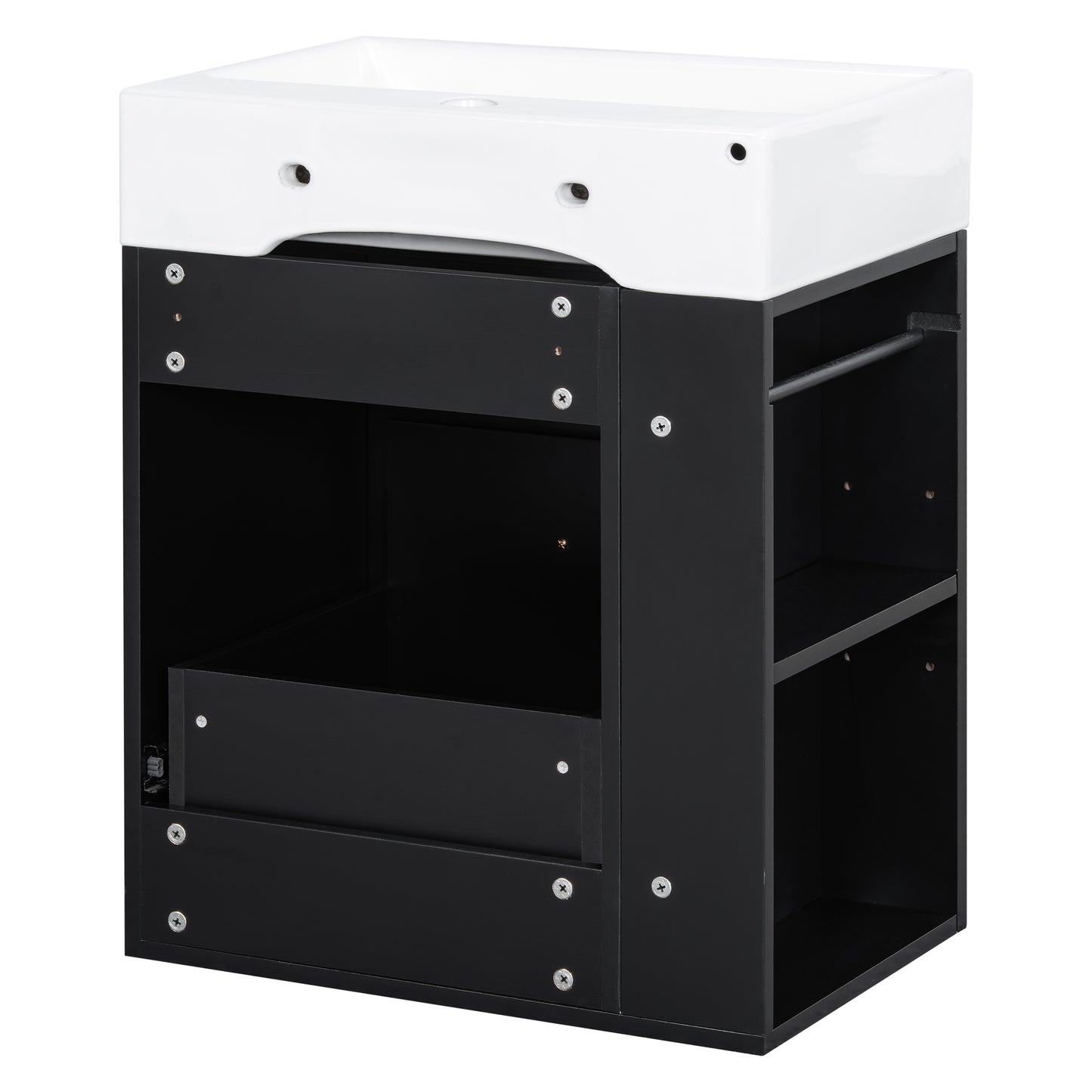 VanityFus 20-in Black Bathroom Vanity Single Sink Combo Ceramic Top 1 drawer Wall-mounted Adjustable Shelves