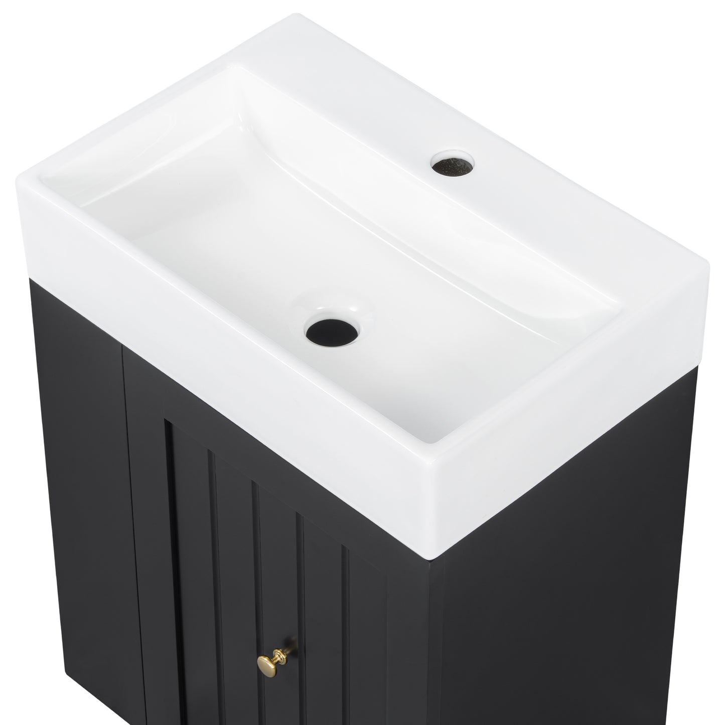 VanityFus 20-in Black Bathroom Vanity Single Sink Combo Ceramic Top 1 drawer Wall-mounted Adjustable Shelves