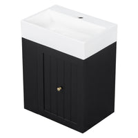 VanityFus 20-in Black Bathroom Vanity Single Sink Combo Ceramic Top 1 drawer Wall-mounted Adjustable Shelves