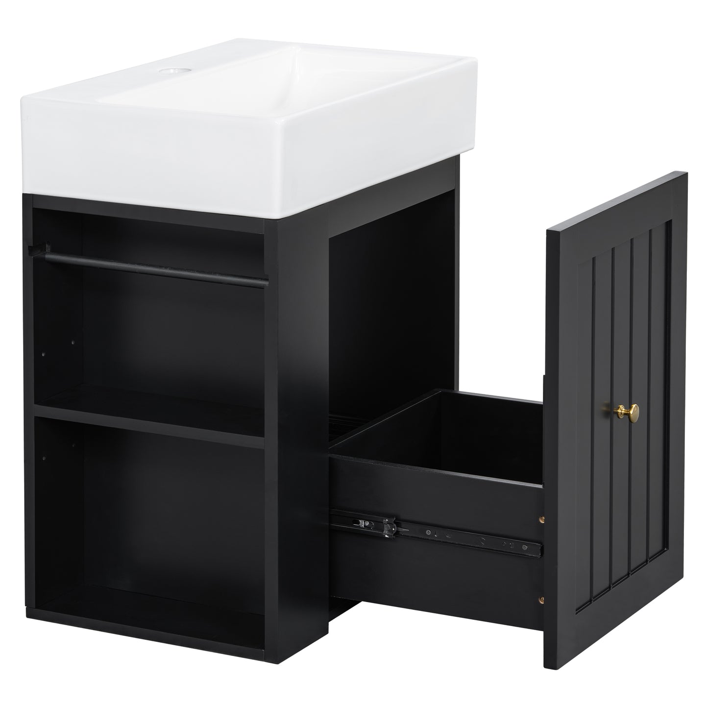 VanityFus 20-in Black Bathroom Vanity Single Sink Combo Ceramic Top 1 drawer Wall-mounted Adjustable Shelves