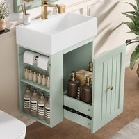 VanityFus 20-in Green Bathroom Vanity Single Sink Combo Ceramic Top 1 drawer Wall-mounted Adjustable Shelves