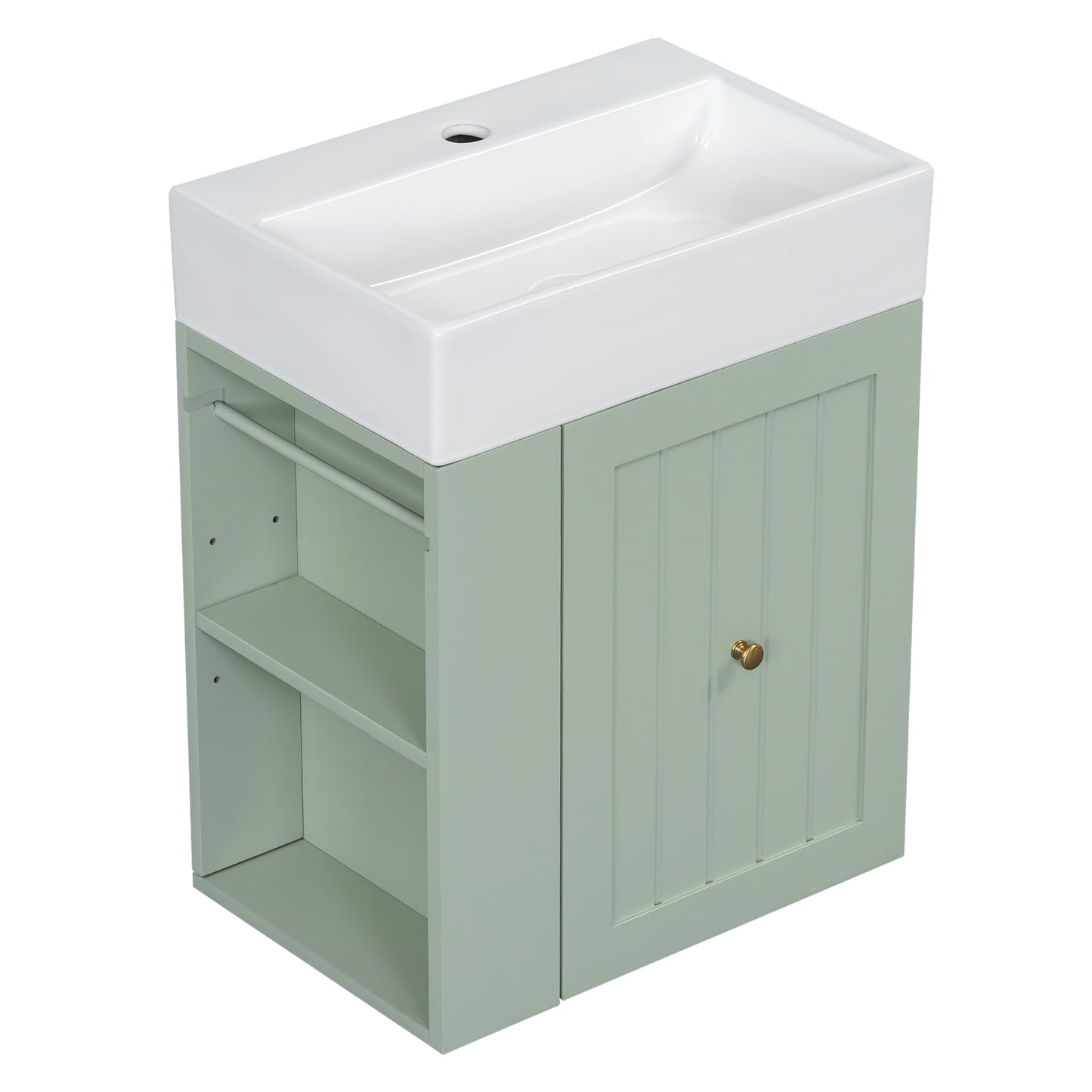 VanityFus 20-in Green Bathroom Vanity Single Sink Combo Ceramic Top 1 drawer Wall-mounted Adjustable Shelves