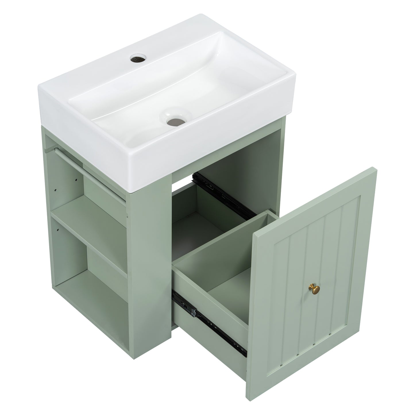 VanityFus 20-in Green Bathroom Vanity Single Sink Combo Ceramic Top 1 drawer Wall-mounted Adjustable Shelves