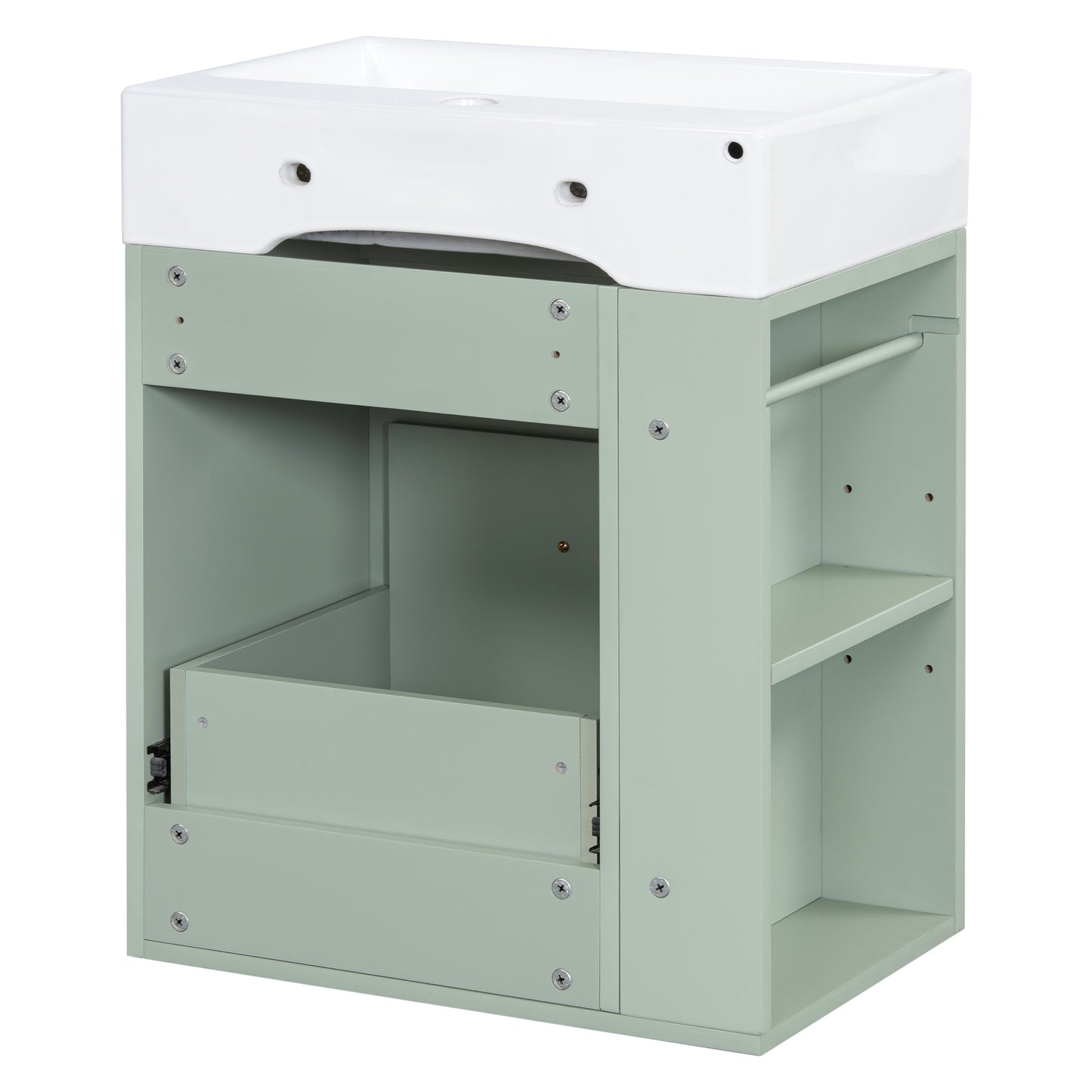 VanityFus 20-in Green Bathroom Vanity Single Sink Combo Ceramic Top 1 drawer Wall-mounted Adjustable Shelves