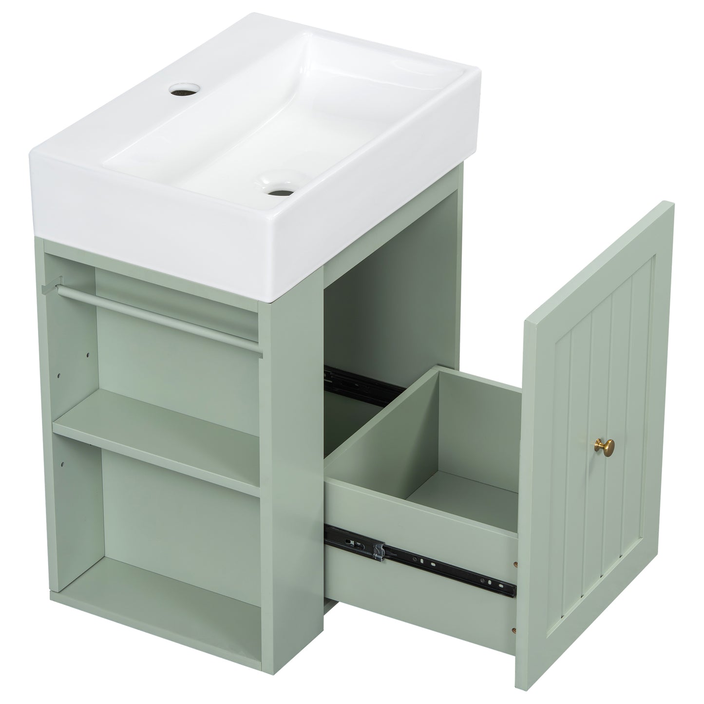 VanityFus 20-in Green Bathroom Vanity Single Sink Combo Ceramic Top 1 drawer Wall-mounted Adjustable Shelves