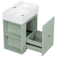 VanityFus 20-in Green Bathroom Vanity Single Sink Combo Ceramic Top 1 drawer Wall-mounted Adjustable Shelves