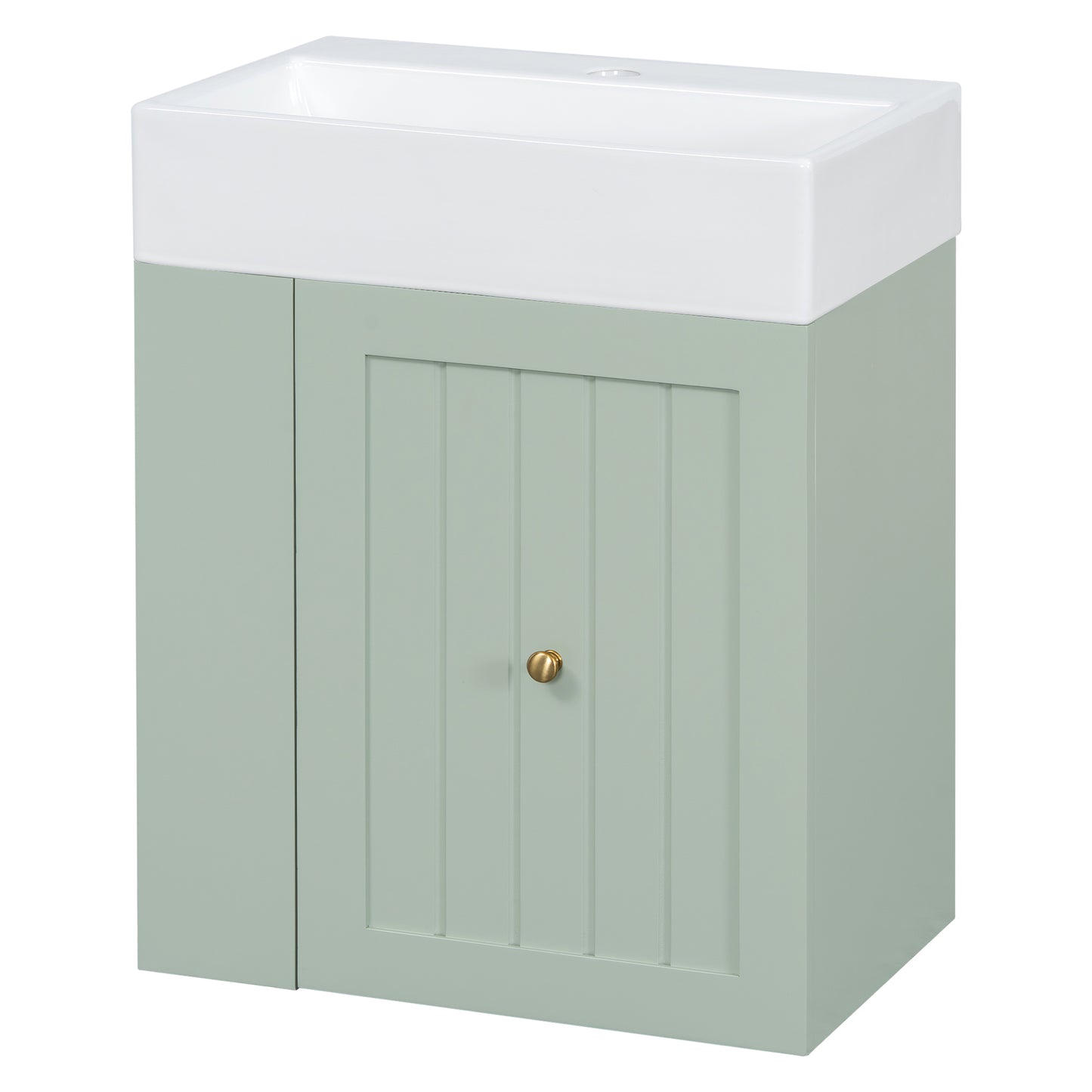 VanityFus 20-in Green Bathroom Vanity Single Sink Combo Ceramic Top 1 drawer Wall-mounted Adjustable Shelves