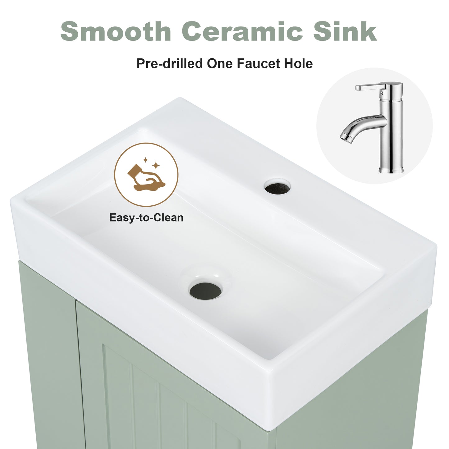 VanityFus 20-in Green Bathroom Vanity Single Sink Combo Ceramic Top 1 drawer Wall-mounted Adjustable Shelves