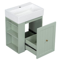 VanityFus 20-in Green Bathroom Vanity Single Sink Combo Ceramic Top 1 drawer Wall-mounted Adjustable Shelves