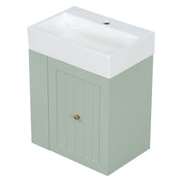 VanityFus 20-in Green Bathroom Vanity Single Sink Combo Ceramic Top 1 drawer Wall-mounted Adjustable Shelves