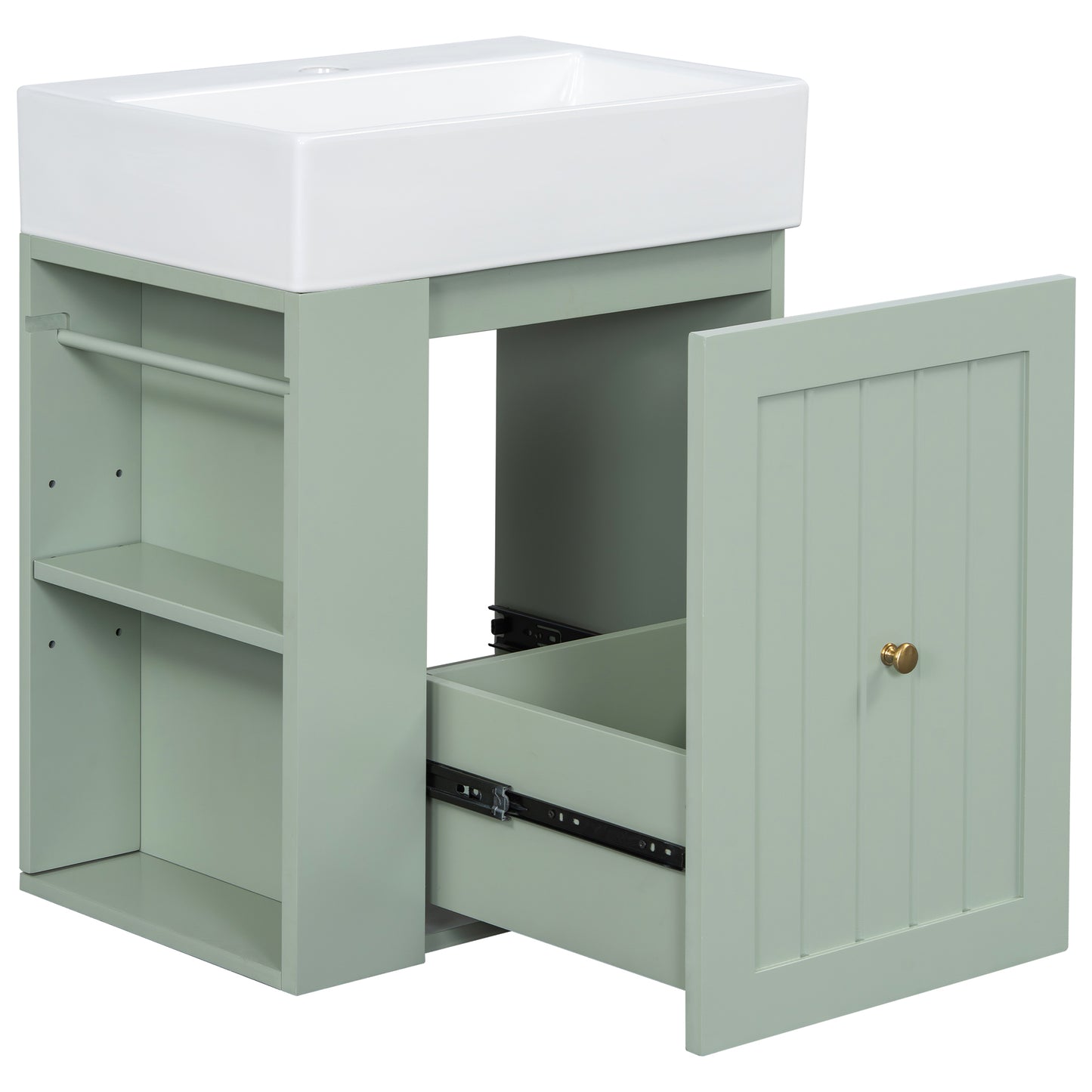 VanityFus 20-in Green Bathroom Vanity Single Sink Combo Ceramic Top 1 drawer Wall-mounted Adjustable Shelves