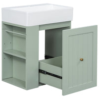 VanityFus 20-in Green Bathroom Vanity Single Sink Combo Ceramic Top 1 drawer Wall-mounted Adjustable Shelves