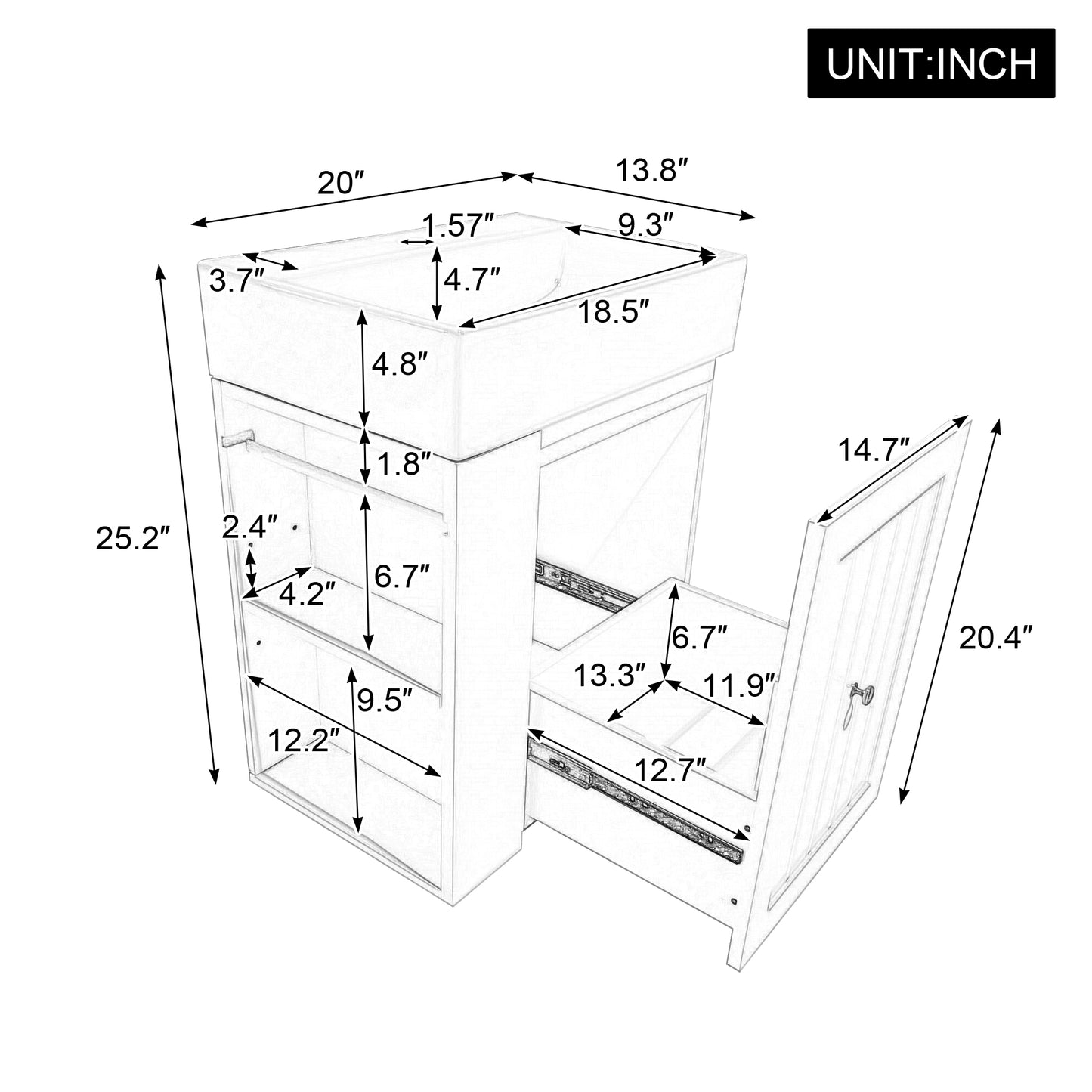VanityFus 20-in Green Bathroom Vanity Single Sink Combo Ceramic Top 1 drawer Wall-mounted Adjustable Shelves