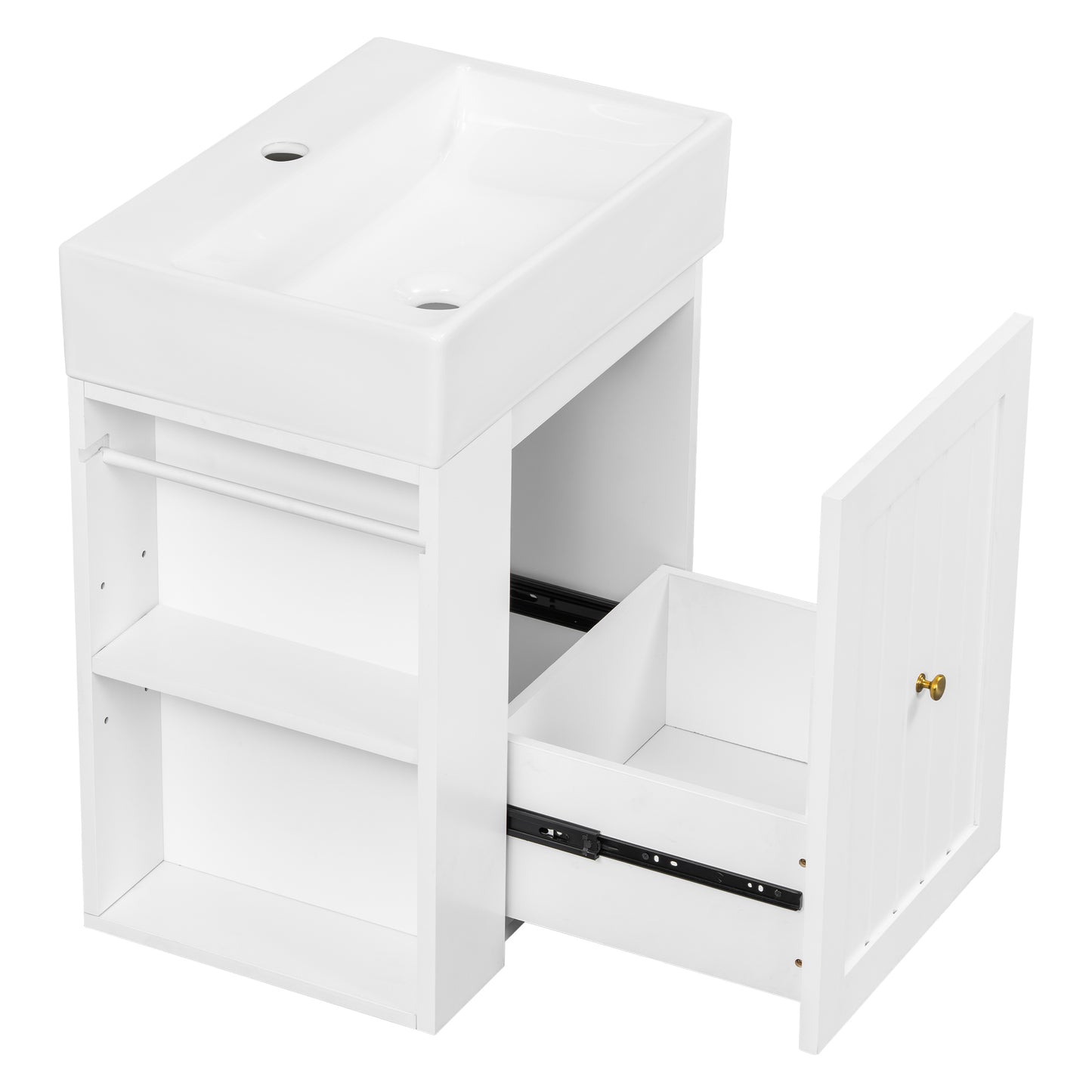 VanityFus 20-in White Bathroom Vanity Single Sink Combo Ceramic Top 1 drawer Wall-mounted Adjustable Shelves