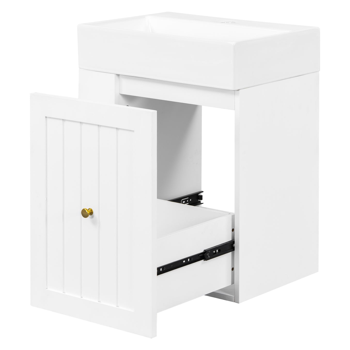 VanityFus 20-in White Bathroom Vanity Single Sink Combo Ceramic Top 1 drawer Wall-mounted Adjustable Shelves