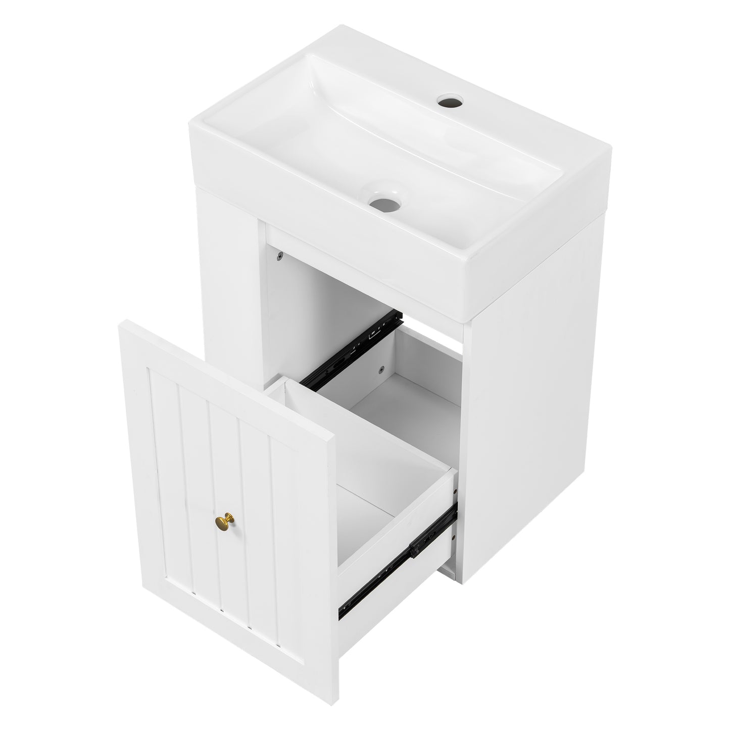 VanityFus 20-in White Bathroom Vanity Single Sink Combo Ceramic Top 1 drawer Wall-mounted Adjustable Shelves