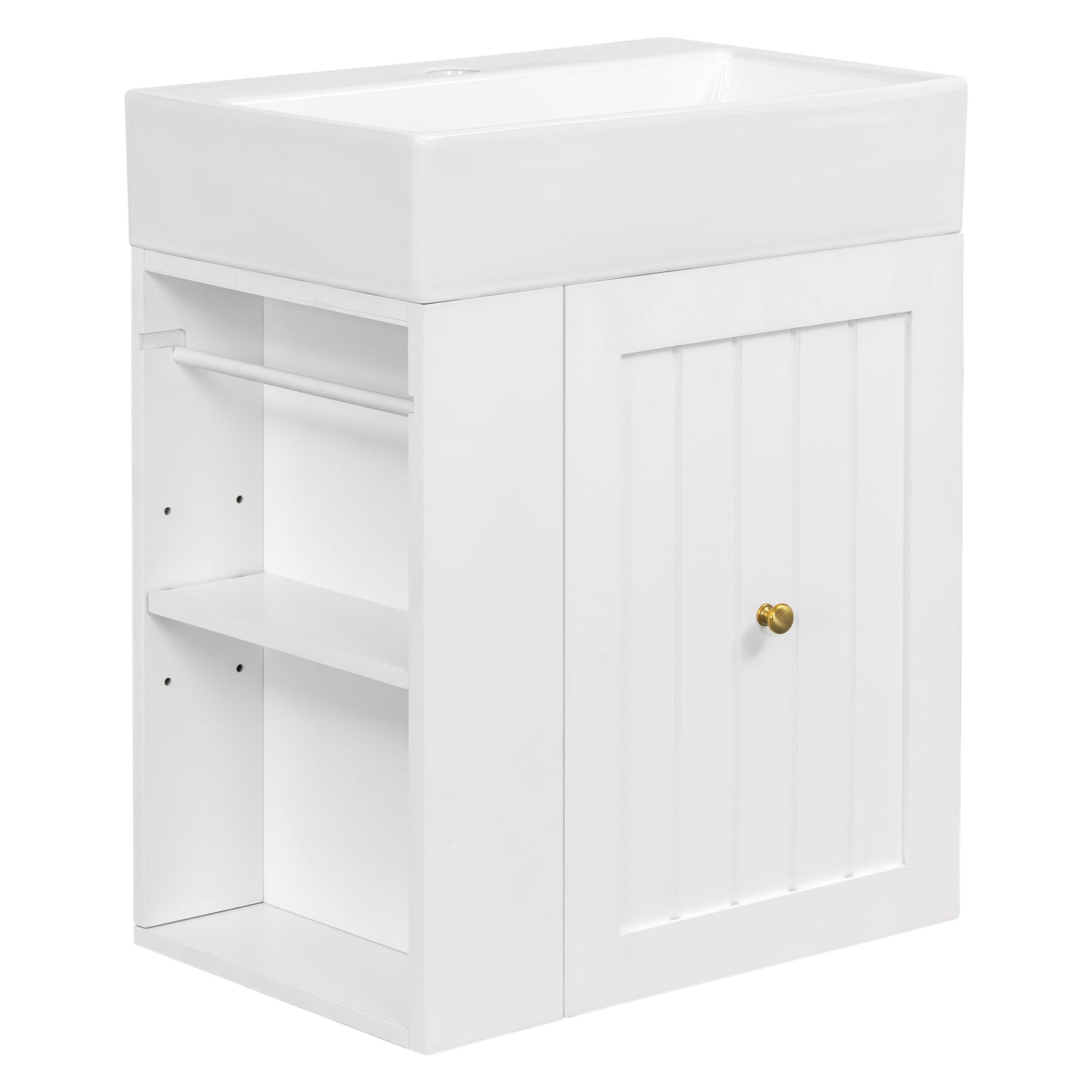 VanityFus 20-in White Bathroom Vanity Single Sink Combo Ceramic Top 1 drawer Wall-mounted Adjustable Shelves