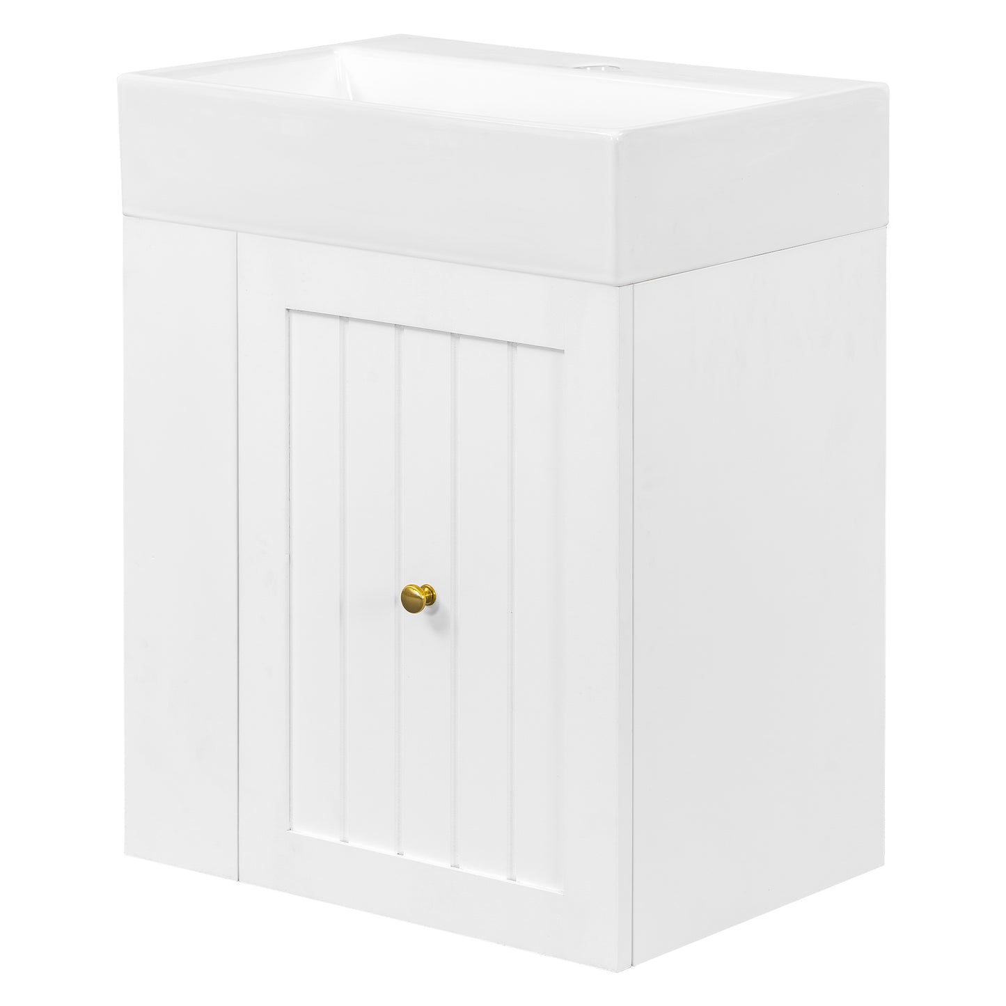 VanityFus 20-in White Bathroom Vanity Single Sink Combo Ceramic Top 1 drawer Wall-mounted Adjustable Shelves