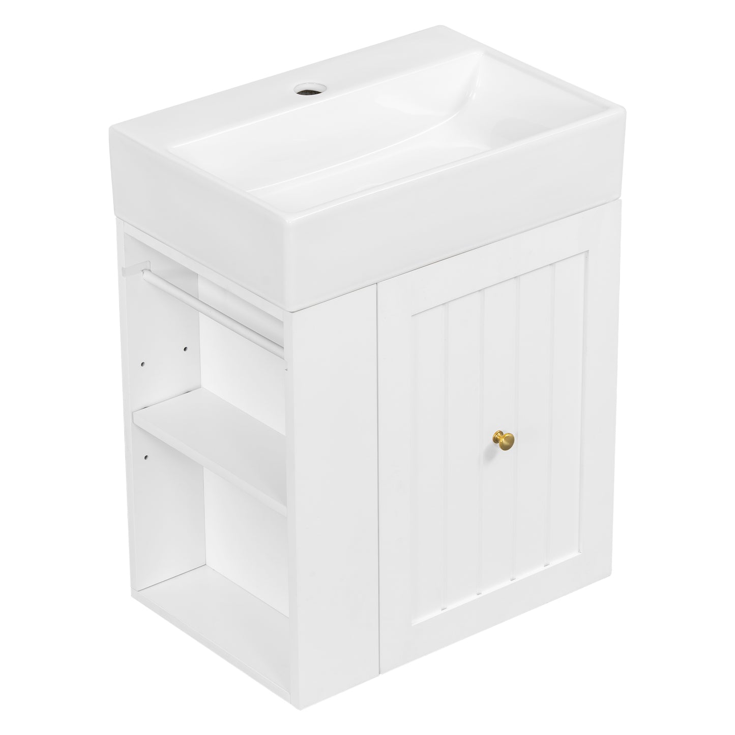 VanityFus 20-in White Bathroom Vanity Single Sink Combo Ceramic Top 1 drawer Wall-mounted Adjustable Shelves