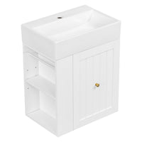 VanityFus 20-in White Bathroom Vanity Single Sink Combo Ceramic Top 1 drawer Wall-mounted Adjustable Shelves