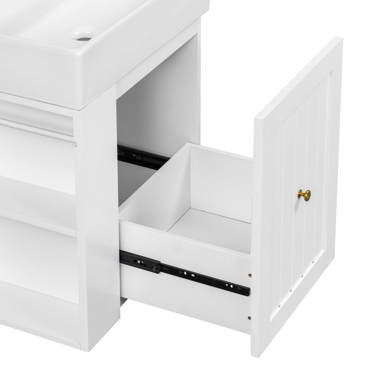 VanityFus 20-in White Bathroom Vanity Single Sink Combo Ceramic Top 1 drawer Wall-mounted Adjustable Shelves