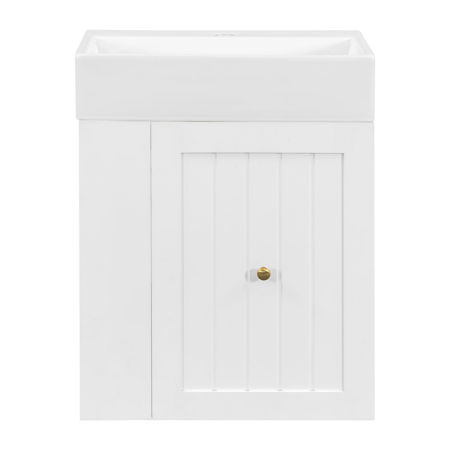 VanityFus 20-in White Bathroom Vanity Single Sink Combo Ceramic Top 1 drawer Wall-mounted Adjustable Shelves