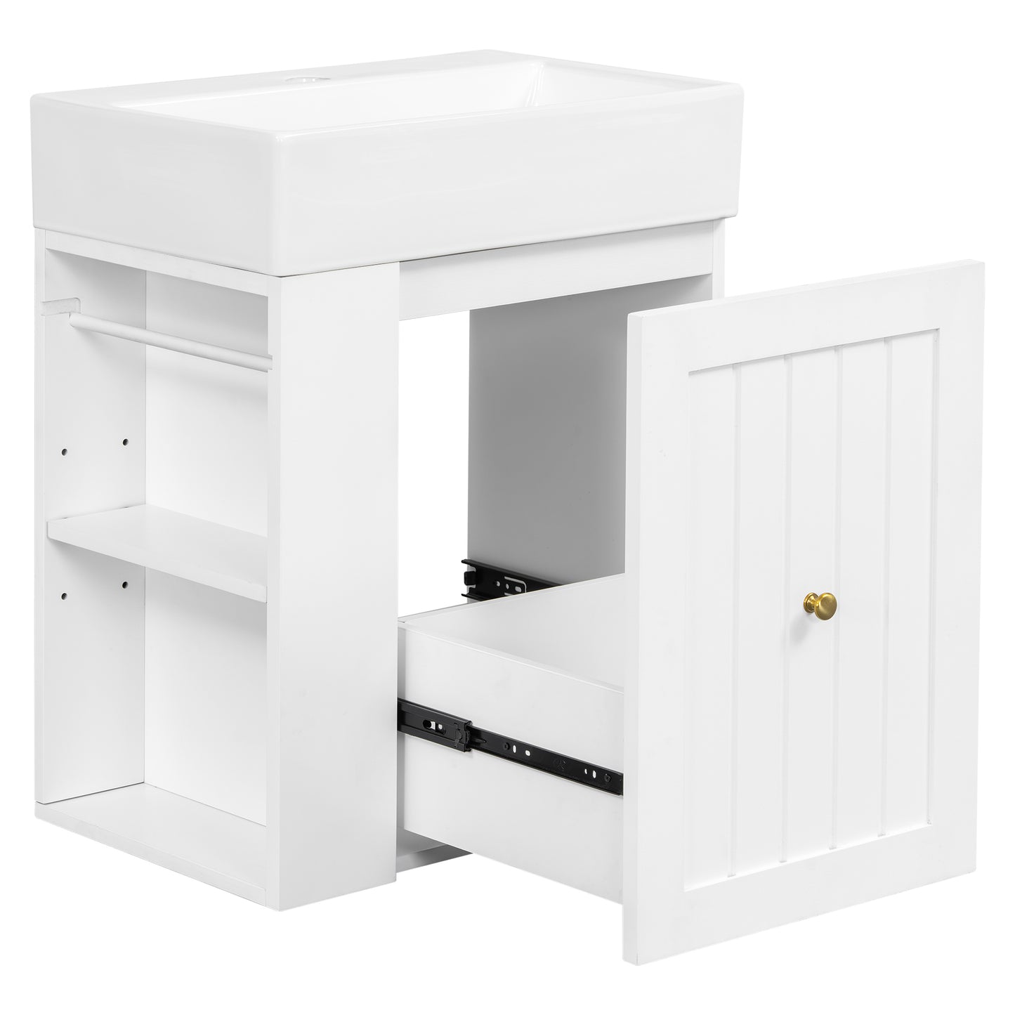 VanityFus 20-in White Bathroom Vanity Single Sink Combo Ceramic Top 1 drawer Wall-mounted Adjustable Shelves