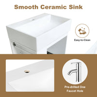 VanityFus 20-in White Bathroom Vanity Single Sink Combo Ceramic Top 1 drawer Wall-mounted Adjustable Shelves