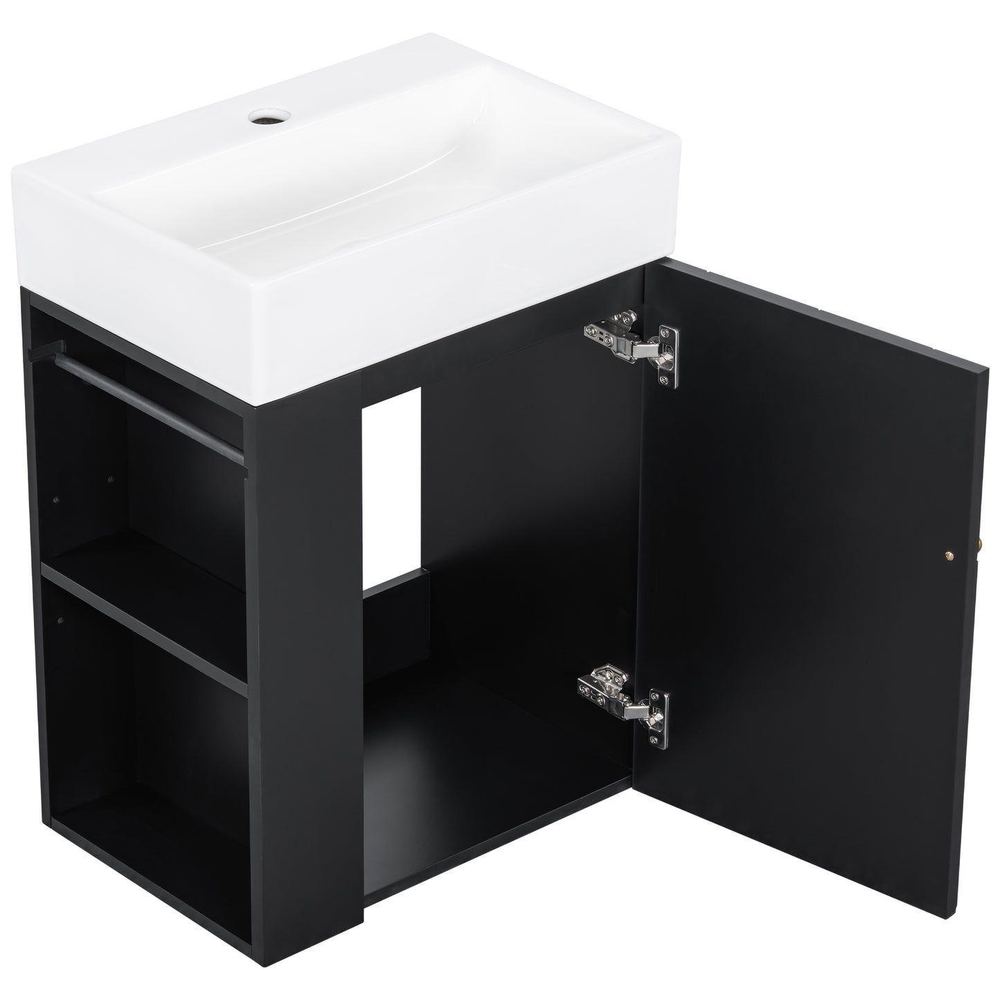 VanityFus 20-in Black Bathroom Vanity Single Sink Combo Ceramic Top 1 Soft Close Door Wall-mounted Adjustable Shelves