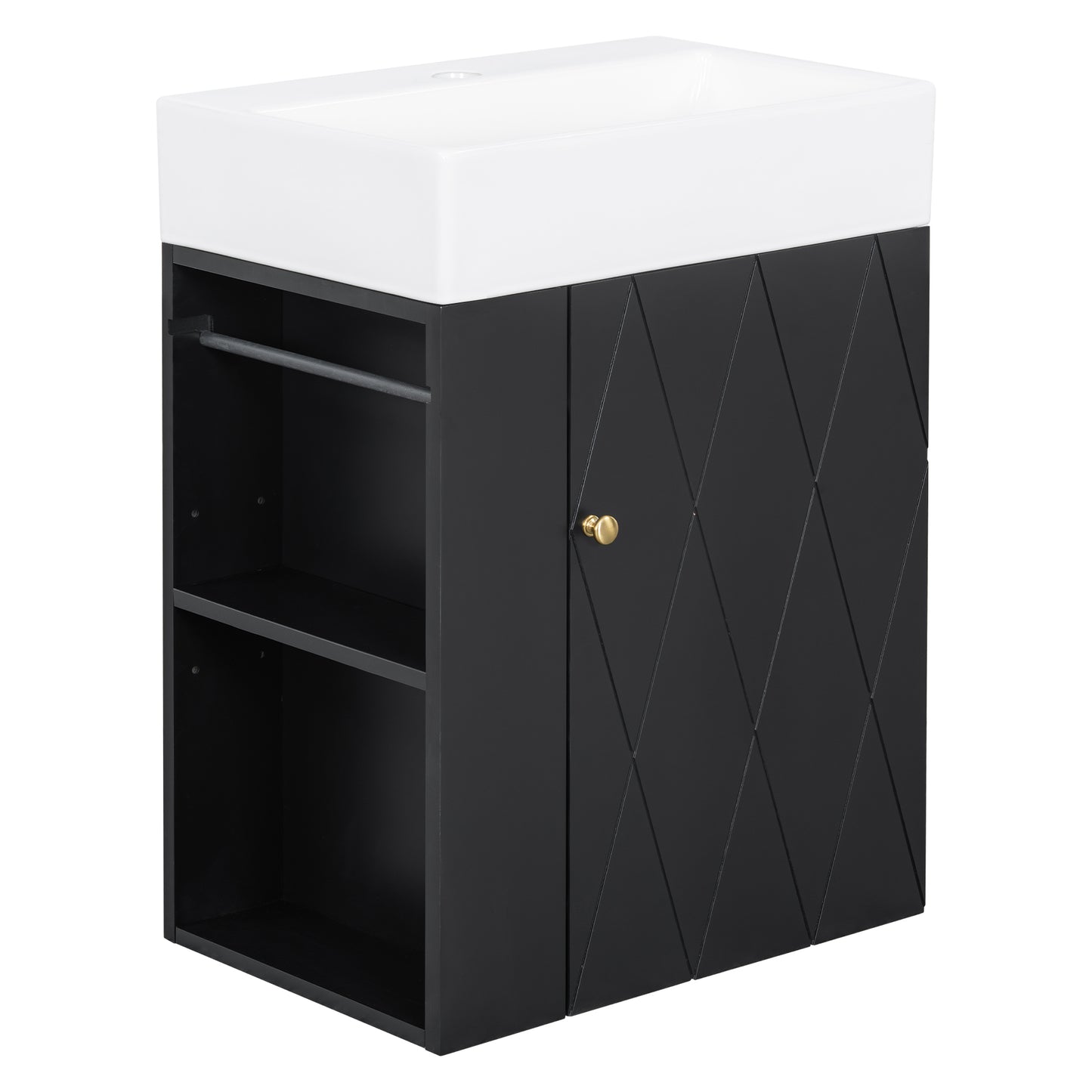 VanityFus 20-in Black Bathroom Vanity Single Sink Combo Ceramic Top 1 Soft Close Door Wall-mounted Adjustable Shelves