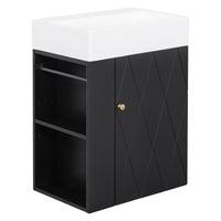 VanityFus 20-in Black Bathroom Vanity Single Sink Combo Ceramic Top 1 Soft Close Door Wall-mounted Adjustable Shelves