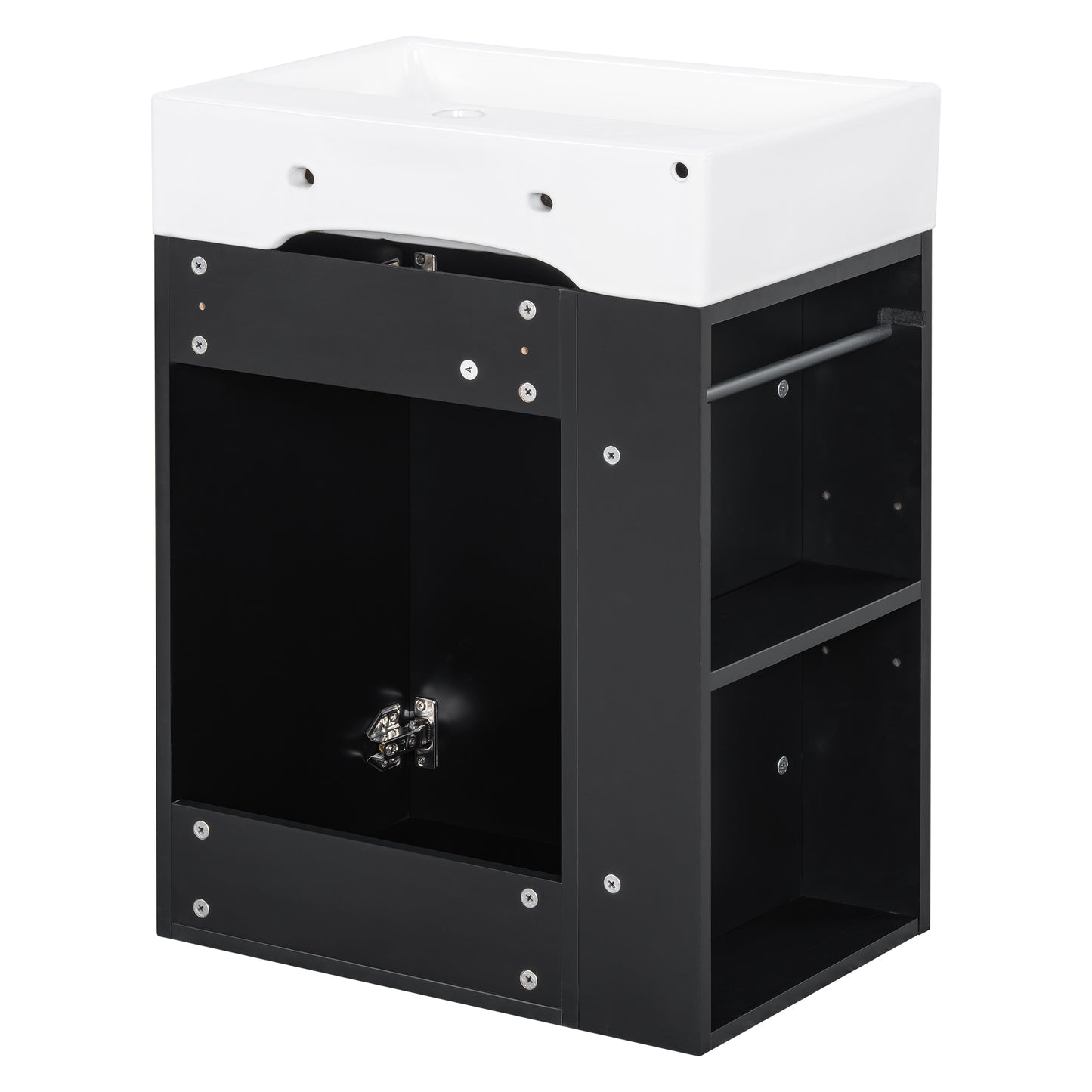 VanityFus 20-in Black Bathroom Vanity Single Sink Combo Ceramic Top 1 Soft Close Door Wall-mounted Adjustable Shelves