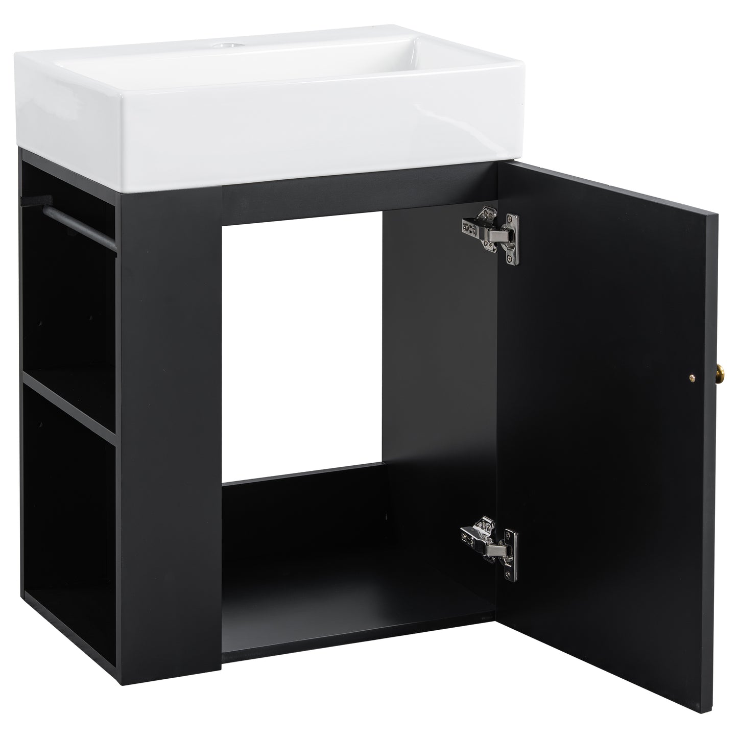 VanityFus 20-in Black Bathroom Vanity Single Sink Combo Ceramic Top 1 Soft Close Door Wall-mounted Adjustable Shelves