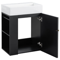 VanityFus 20-in Black Bathroom Vanity Single Sink Combo Ceramic Top 1 Soft Close Door Wall-mounted Adjustable Shelves