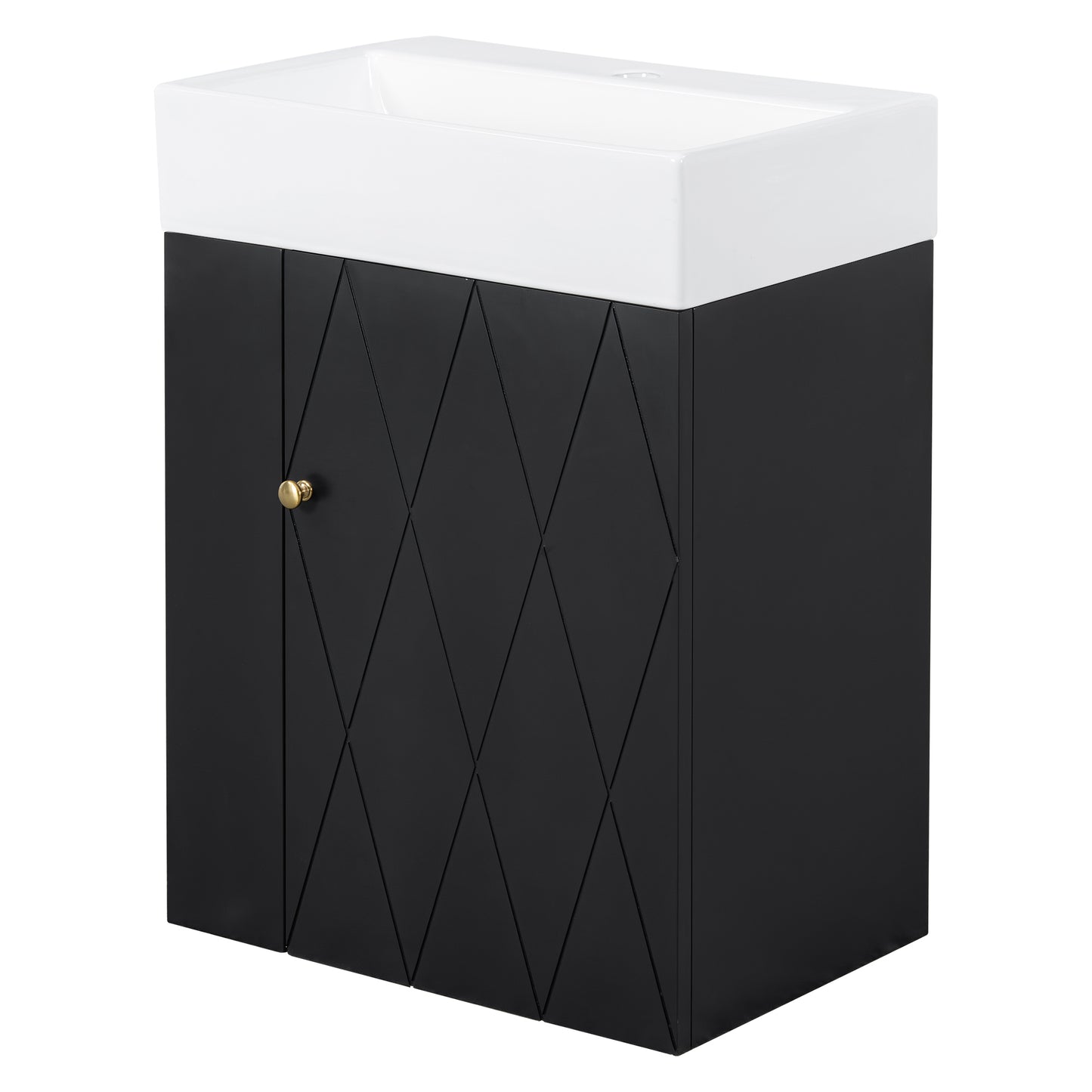 VanityFus 20-in Black Bathroom Vanity Single Sink Combo Ceramic Top 1 Soft Close Door Wall-mounted Adjustable Shelves