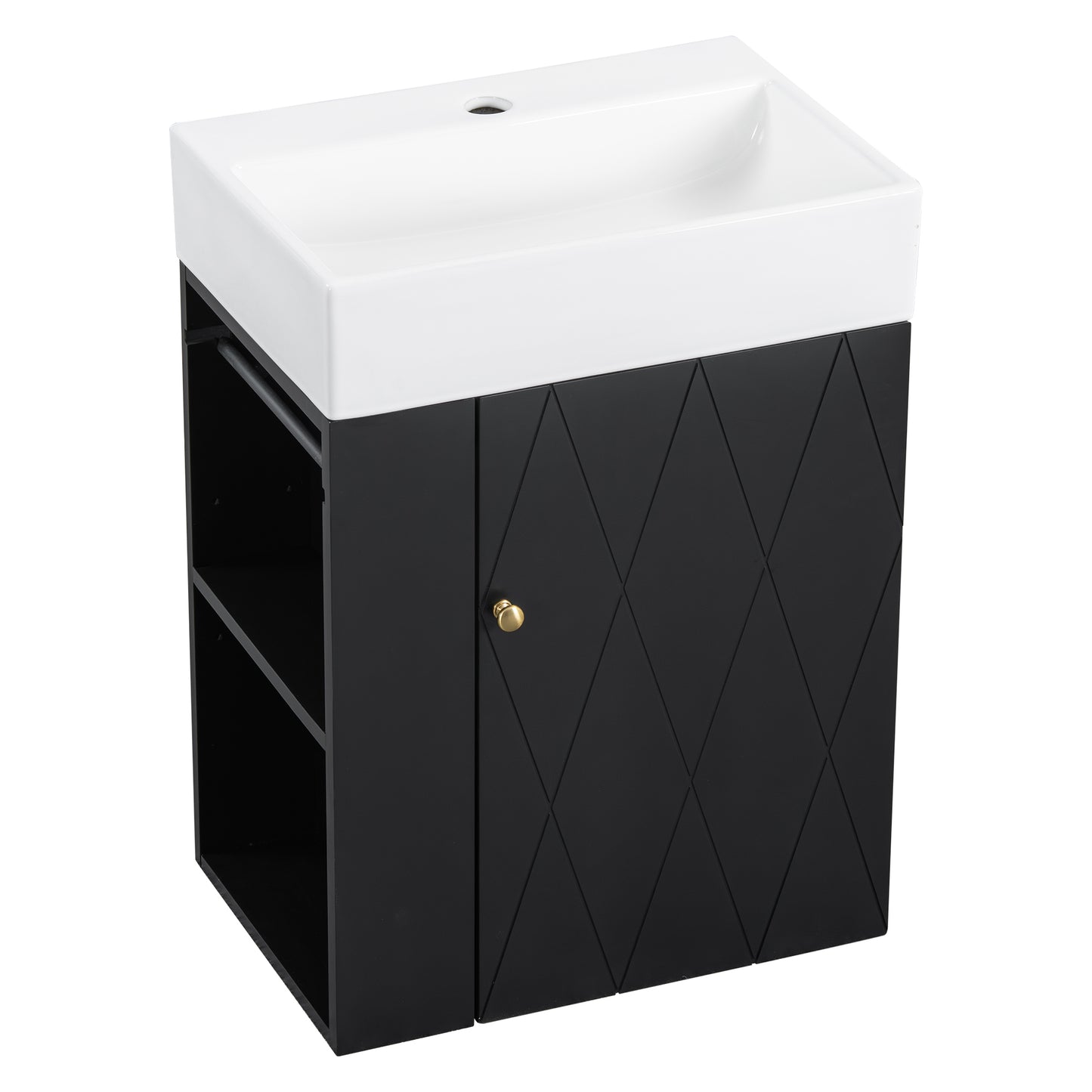 VanityFus 20-in Black Bathroom Vanity Single Sink Combo Ceramic Top 1 Soft Close Door Wall-mounted Adjustable Shelves