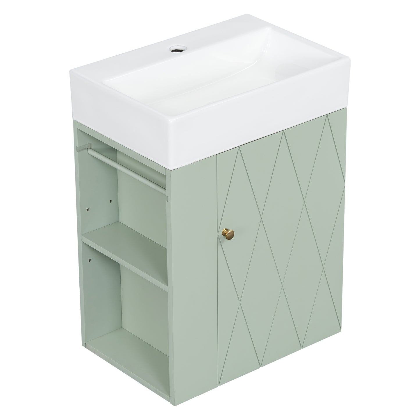 VanityFus 20-in Green Bathroom Vanity Single Sink Combo Ceramic Top 1 Soft Close Door Wall-mounted Adjustable Shelves