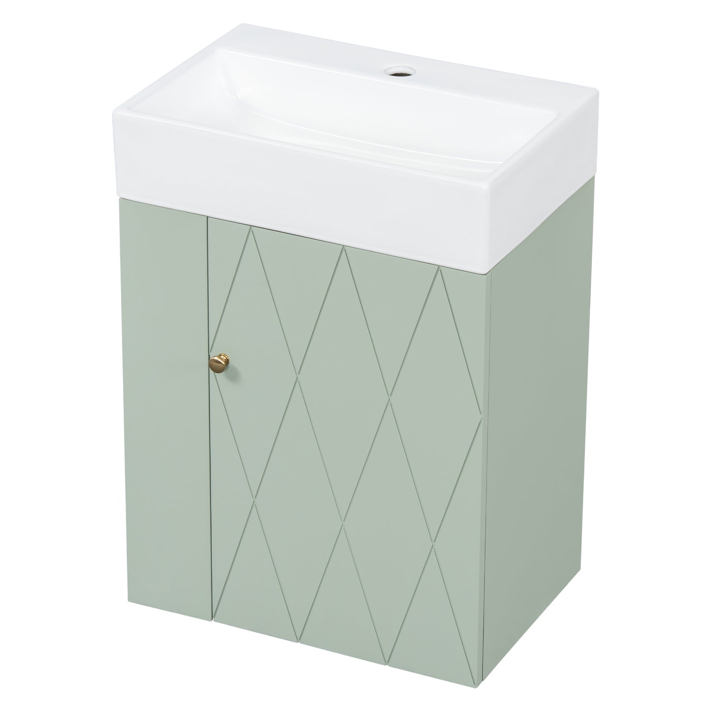 VanityFus 20-in Green Bathroom Vanity Single Sink Combo Ceramic Top 1 Soft Close Door Wall-mounted Adjustable Shelves