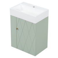 VanityFus 20-in Green Bathroom Vanity Single Sink Combo Ceramic Top 1 Soft Close Door Wall-mounted Adjustable Shelves