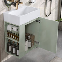 VanityFus 20-in Green Bathroom Vanity Single Sink Combo Ceramic Top 1 Soft Close Door Wall-mounted Adjustable Shelves