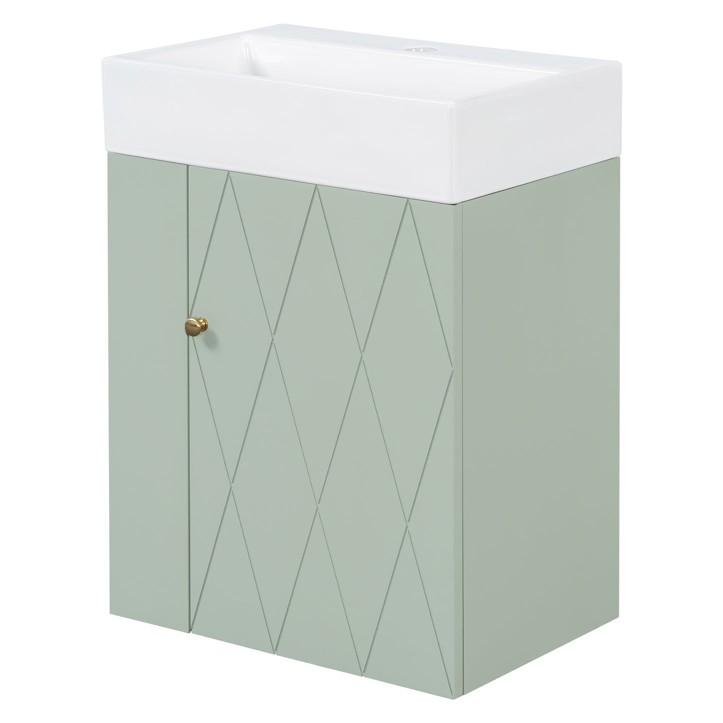 VanityFus 20-in Green Bathroom Vanity Single Sink Combo Ceramic Top 1 Soft Close Door Wall-mounted Adjustable Shelves