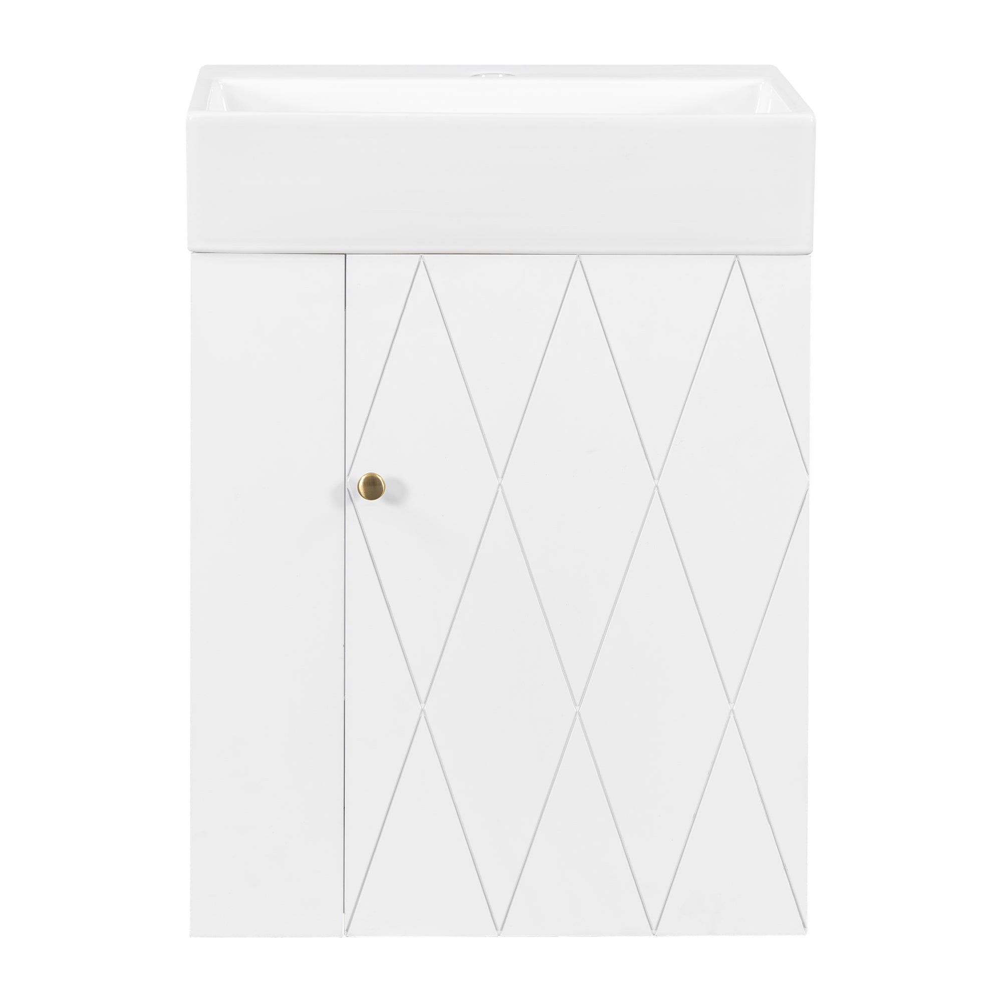 VanityFus 20-in White Bathroom Vanity Single Sink Combo Ceramic Top 1 Soft Close Door Wall-mounted Adjustable Shelves